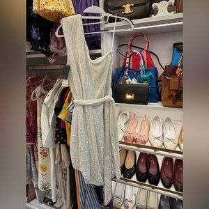 White sequin retrofete one shoulder robe dress nwt